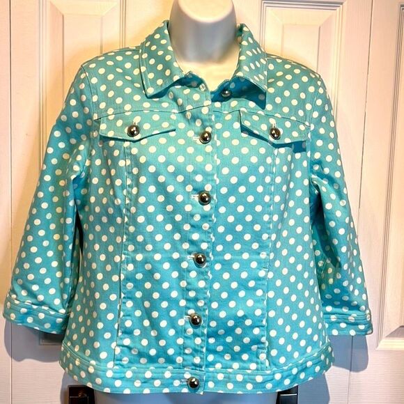 Christopher & Banks Jackets & Blazers - 💥Host Pick 💥 Christopher &‎ Banks Polka Dot Denim Jacket Size Medium Petite